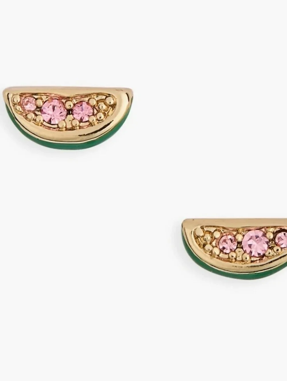 🍉▪️Kate Spade ▪️mini Gold Cubic Zirconia  Watermelon Enamel Slice Stud Earrings